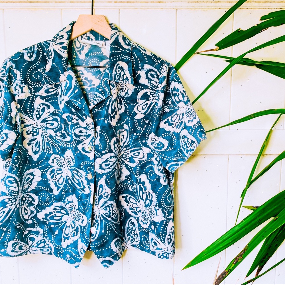 vintage vsco y2k butterfly crop button up popover - Picture 6 of 9